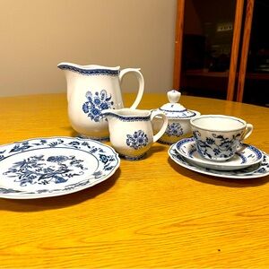 12 piece Arabic Blue ceramic tea set & pitcher